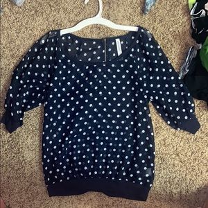 see through kinda mesh navy blue and white polka